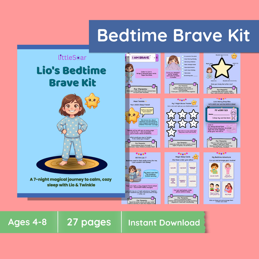 Bedtime Anxiety Kit for Kids | Lio's Bedtime Brave Workbook Ages 4-8 | Sleep Worries Printable | Fear of Dark | SEL Activities