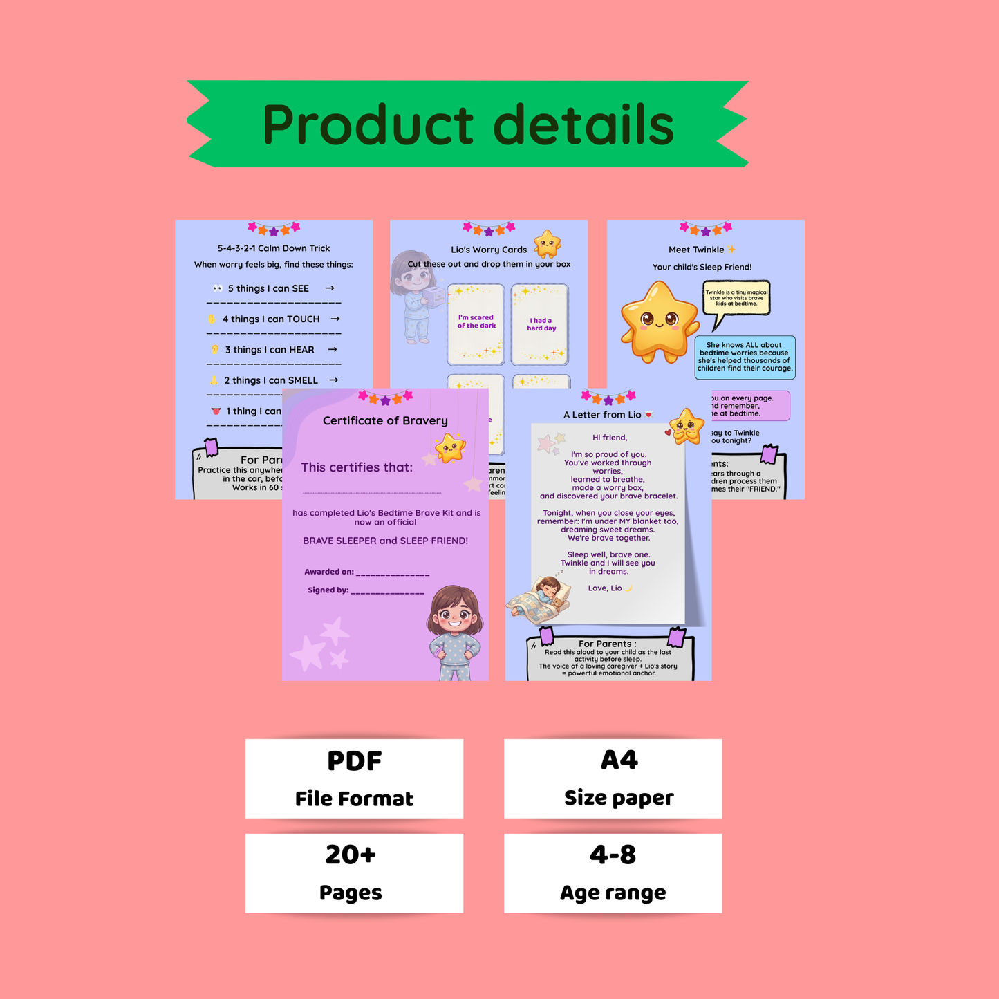 Bedtime Anxiety Kit for Kids | Lio's Bedtime Brave Workbook Ages 4-8 | Sleep Worries Printable | Fear of Dark | SEL Activities
