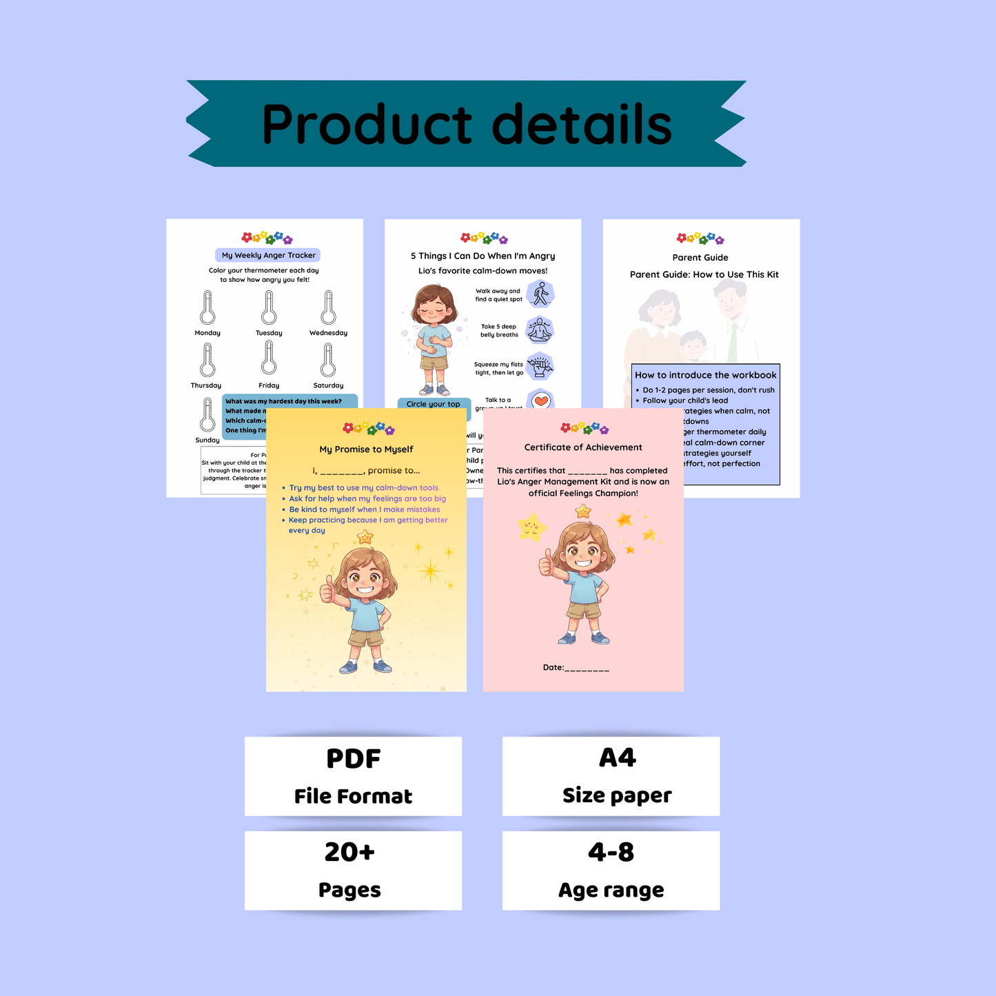Anger Management Kit for Kids | Lio's SEL Worksheets Ages 4-8 | Calm Down Activities | Tantrum Toolkit | Coping Skills Printable